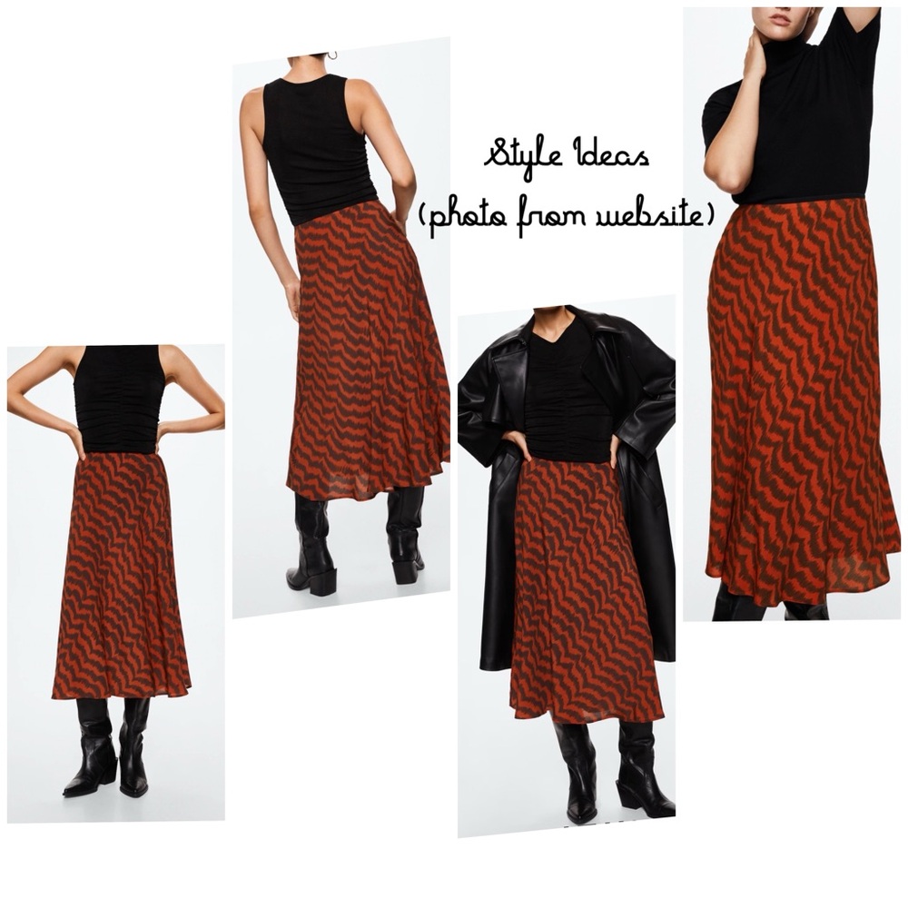 Vibrant Reddish-Orange and Black A-Line Skirt NWOT